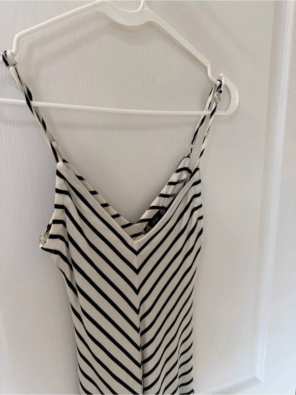 Striped Black and White Maxi Dress with Spaghetti Straps - Picture 2 of 4